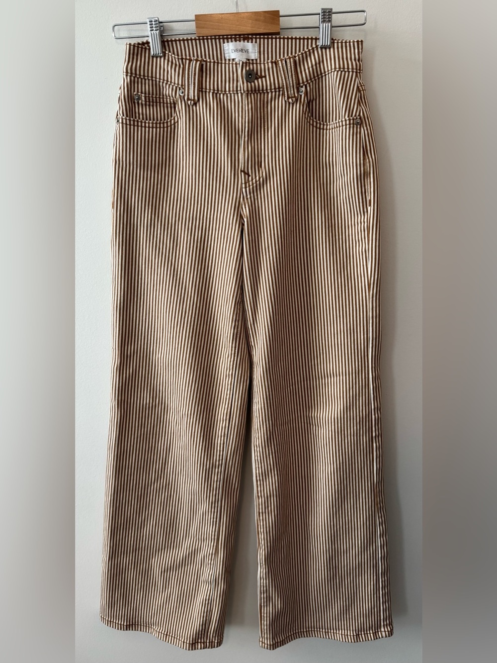 EVEREVE Joelle Stripe Wide Leg Pants 26 Acorn Brown Ivory Stretch